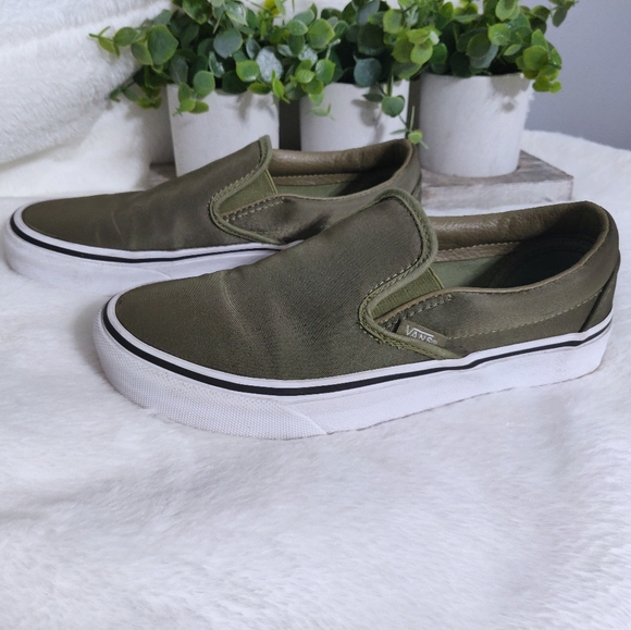 army green vans slip ons